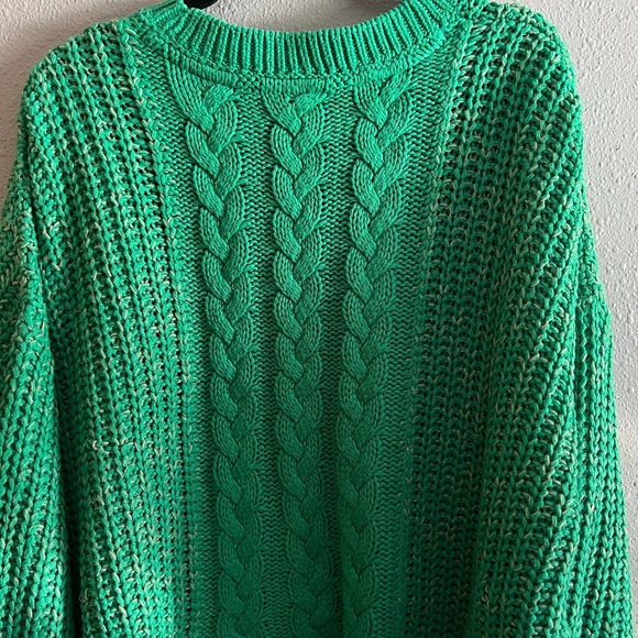 Cable Knit Chunky Oversized Sweater Green Cream Accent Acrylic Noisy May - Picture 6 of 13
